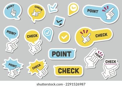 Point and check sticker icon set of inspirational hand signs. Simple icons for your website.