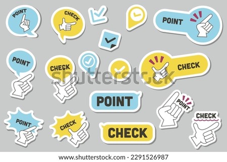 Point and check sticker icon set of inspirational hand signs. Simple icons for your website.