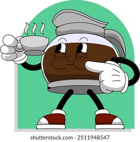 Point Coffee Character Illustration Vintage and Retro Style