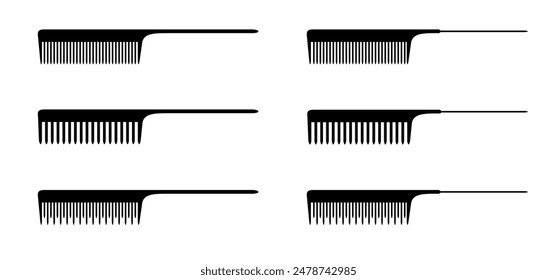 Point comb,  hair comb or barber comb. Hairbrushes and combs icon. For combing and styling hair. Hairdressing tool. Hair comb and hair brush. Haircomb or barbercomb logo.