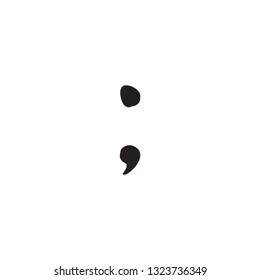 Point comma semicolon font decorative hand drawn lettering, vector. Handwritten typographic design. Cartoon funny bold for logo, poster, postcard, hand drown design. Vector punctuation mark lettering.