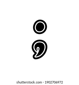 Point comma semicolon font decorative hand drawn lettering, vector. Handwritten typographic design. Cartoon funny bold for logo, poster, postcard, hand drawn design. Vector punctuation mark lettering.
