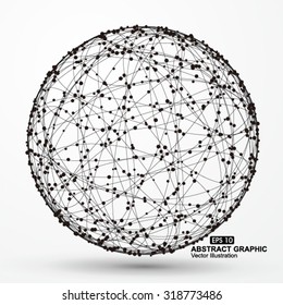Point and curve constructed the sphere wireframe, technological sense abstract illustration.