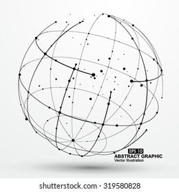 Point and curve constructed the sphere wireframe, technological sense abstract illustration.