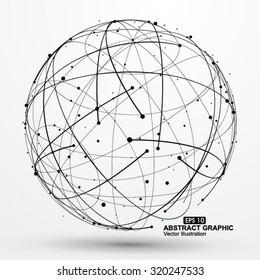 Point and curve constructed the sphere wireframe, technological sense abstract illustration.