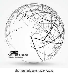 Ponto e curva construíram a esfera wireframe, sentido tecnológico ilustração abstrata.