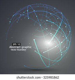 Point and curve constructed the sphere wireframe, technological sense abstract illustration.