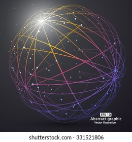 Point and curve constructed the sphere wireframe, technological sense abstract illustration.