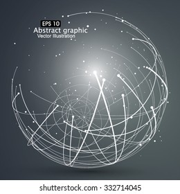 Point and curve constructed the sphere wireframe, technological sense abstract illustration.