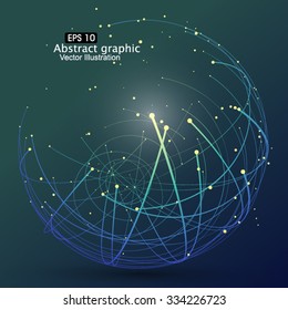 Point and curve constructed the sphere wireframe, technological sense abstract illustration.