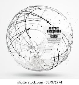 Point and curve constructed the sphere wireframe, technological sense abstract illustration.