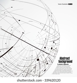 Punto y curva construyeron el alambre de la esfera, sentido tecnológico ilustración abstracta.