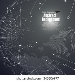 Point and curve constructed the sphere wireframe, technological sense abstract illustration.