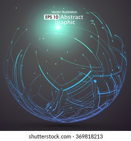 Point and curve constructed the sphere wireframe, technological sense abstract illustration.