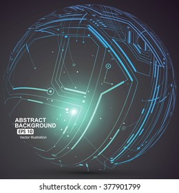 Point and curve constructed the sphere wireframe, technological sense abstract illustration.