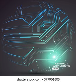 Point and curve constructed the sphere wireframe, technological sense abstract illustration.