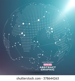 Point and curve constructed the sphere wireframe, technological sense abstract illustration.