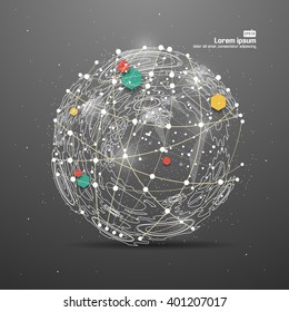 Point and curve constructed the sphere wireframe