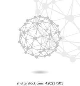 Point and curve constructed sphere wireframe, technological abstract illustration.