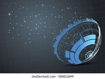 Point and curve constructed the sphere wireframe, technological sense abstract illustration