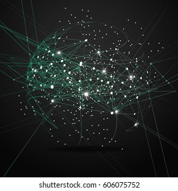 Point and curve constructed the sphere wireframe, technological sense abstract illustration.