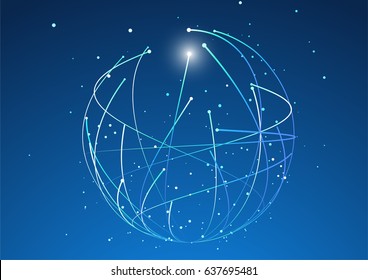 Point and curve constructed the sphere wireframe, technological sense abstract illustration.