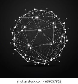 Point and curve constructed the sphere wireframe, technological sense abstract background. Vector illustration