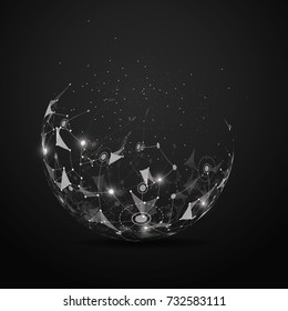 Point and curve constructed the sphere wireframe, technological sense abstract illustration