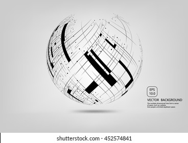 Point and curve structure spherical wire frame, technical significance abstract illustration