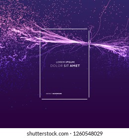 Point explode. Array with dynamic emitted particles. 3d technology style. Abstract background. Vector illustration.  