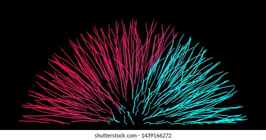 Point explode. Array with dynamic emitted particles. 3d technology style. Abstract background. Vector illustration.