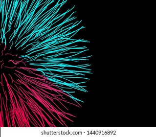 Point explode. Array with dynamic emitted particles. 3d technology style. Abstract background. Vector illustration.