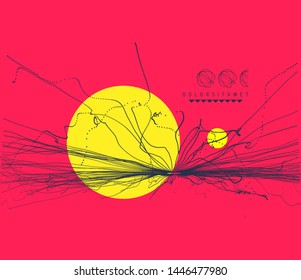 Point explode. Array with dynamic emitted particles. 3d vector composition for invitation, cover, poster, flyer or banner.