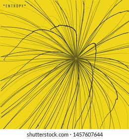 Point explode. Array with dynamic emitted particles. 3d technology style. Abstract background. Vector illustration.