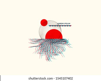 Point explode. Array with dynamic emitted particles. 3d vector composition for invitation, cover, poster, flyer or banner.