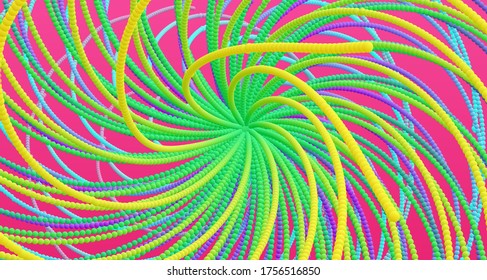 Point explode. Array with dynamic emitted particles. 3d technology style. Abstract background. Vector illustration.