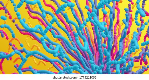 Point explode. Array with dynamic emitted particles. 3d technology style. Abstract background. Vector illustration.