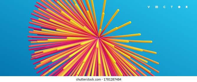 Point explode. Array with dynamic emitted particles. 3d technology style. Abstract background. Vector illustration.