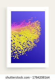 Point explode. Array with dynamic emitted particles. 3d technology style. Abstract background. Vector illustration.