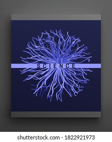 Point explode. Array with dynamic emitted particles. Abstract background. 3d vector illustration for science or education.