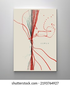 Point explode. Array with dynamic emitted particles. Textbook, booklet or notebook mockup. Business brochure. Cover design template. Generative art. Vector illustration. 