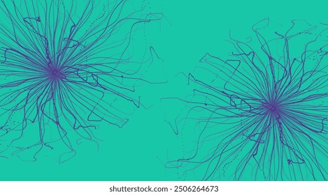 Point explode. Array with dynamic emitted particles. 3d technology style. Abstract background. Vector illustration.