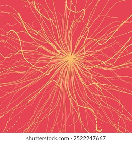 Point explode. Array with dynamic emitted particles. 3d technology style. Abstract background. Vector illustration.