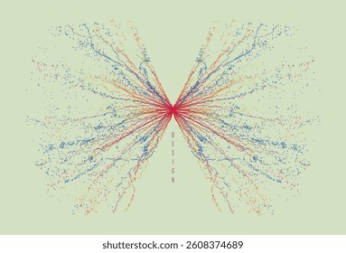 Point explode. Array with dynamic emitted particles. 3d technology style. Abstract background. Vector illustration.