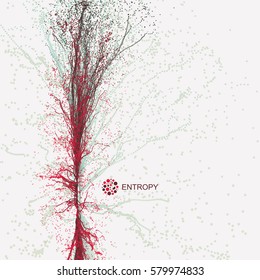 Point Explode. Array with Dynamic Emitted Particles. 3D Technology Style. Abstract Background. Vector Illustration.