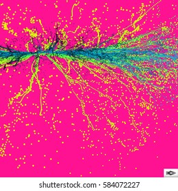 Ponto Explode. Matriz com Partículas Emitidas Dinâmicas. Estilo de tecnologia 3D. Resumo do histórico. Ilustração de vetor. 