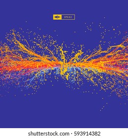 Point Explode. Array with Dynamic Emitted Particles. 3D Technology Style. Abstract Background. Vector Illustration. 