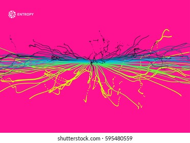 Point Explode. Array with Dynamic Emitted Particles. 3D Technology Style. Abstract Background. Vector Illustration.  
