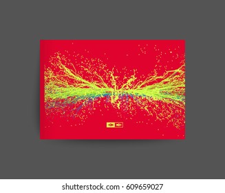 Point Explode. Array with Dynamic Emitted Particles. Textbook, booklet or notebook mockup. Business brochure. Cover design template. Generative art. Vector Illustration. 