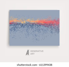 Point Explode. Array with Dynamic Emitted Particles. Textbook, booklet or notebook mockup. Business brochure. Cover design template. Generative art. Vector Illustration. 